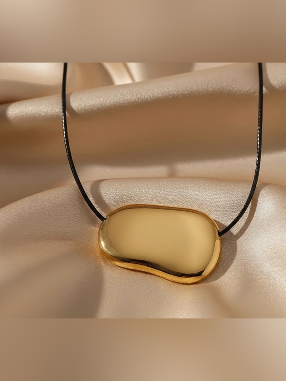Gold Pendant Necklace on Black Cord - Chunky Gold Necklace for Women Minimalist
